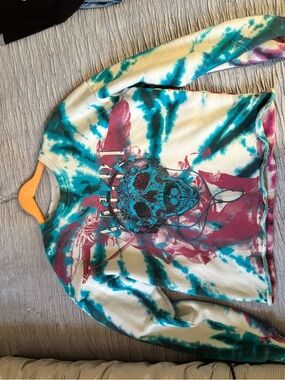 AMIRI Tie-Dye Skull Graphic Crewneck - Teal & Pink